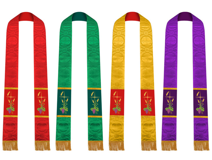 Set of Four Gothic Stole Embroidered Spiritual Motif