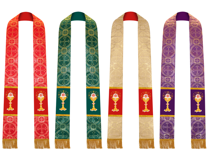 Set of 4 Chalice with IHS Embroidered Priest Stole