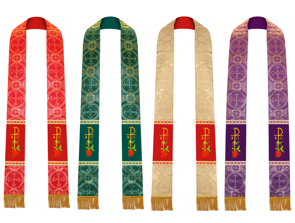 Set of Four Clergy Stole with Grapes Embroidered Trims