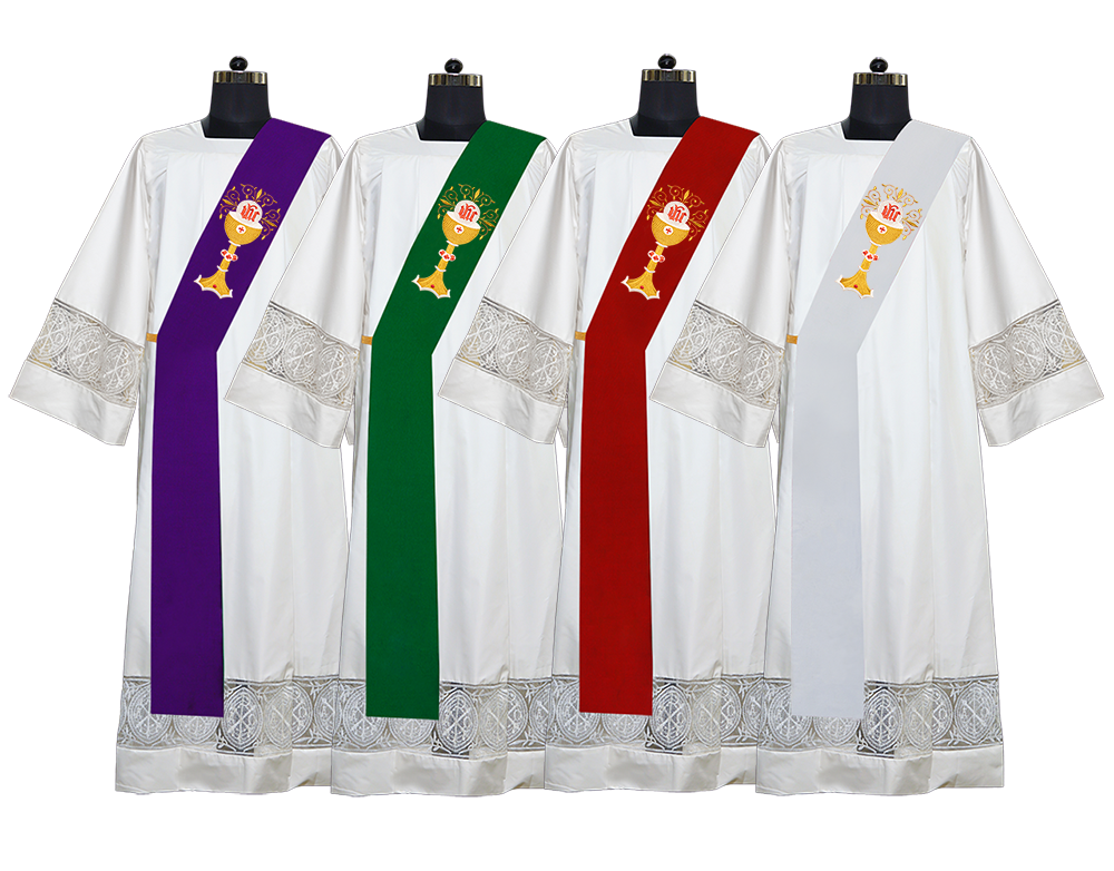 Set of 4 Chalice with IHS Embroidered Deacon Stole