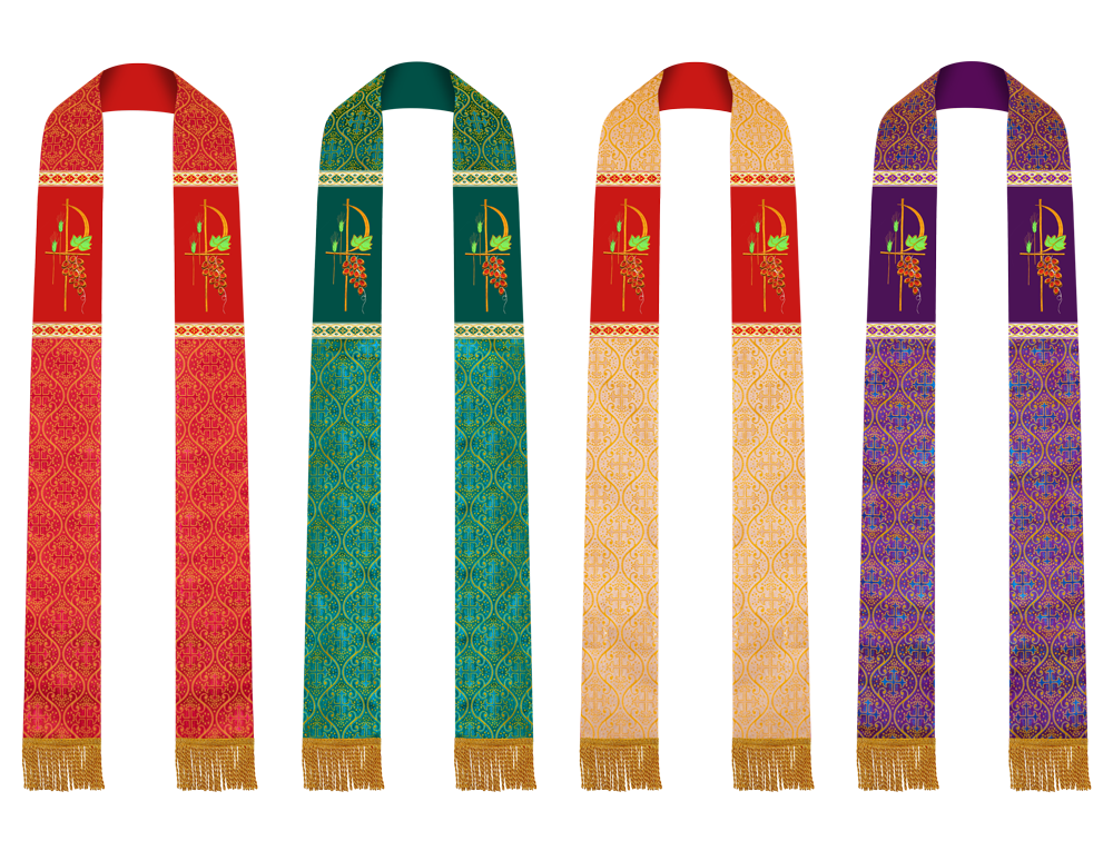 Set of Four Clergy Stole with Grapes Embroidered Trims