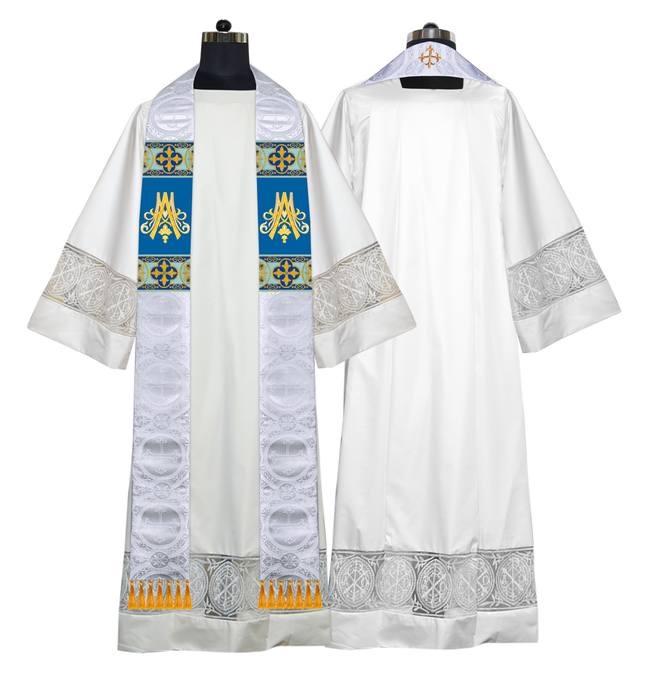 Marian Clergy Stole Vestment with Woven Braids