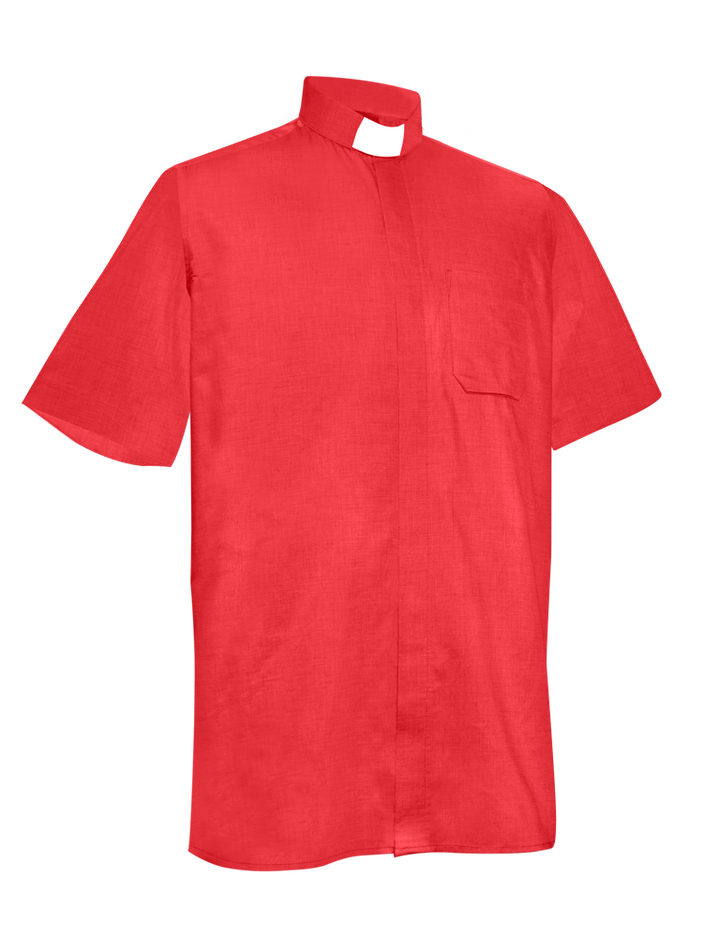 Red Short Sleeve Tab Collar Clergy Shirt - Hidden Button Placket
