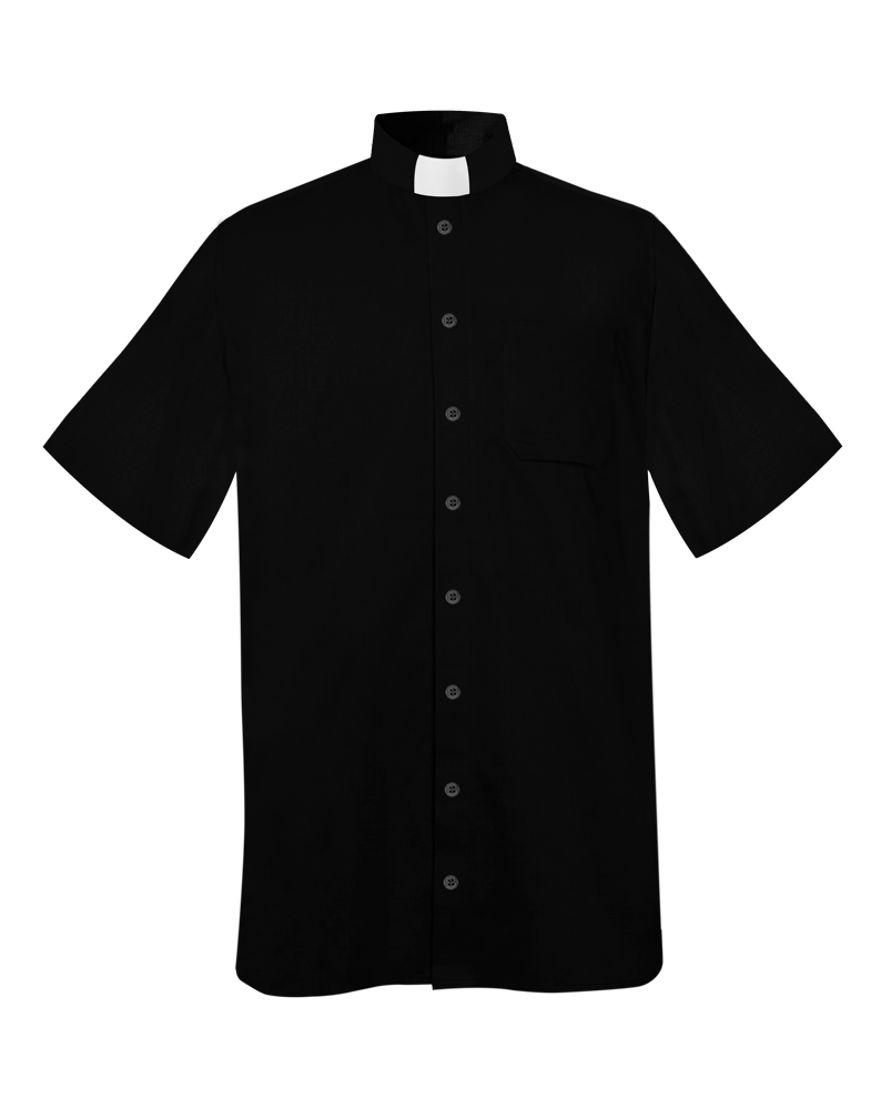 Short Sleeve Clergy Shirt with Tab Collar - Black