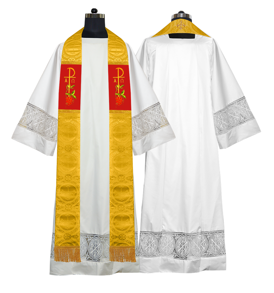 Chi Rho with Grapes Embroidered Clergy Stole