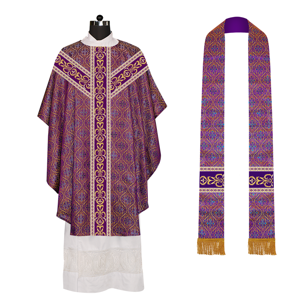 Gothic Chasuble Vestments With Braided Orphrey and trims