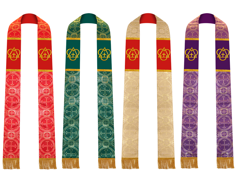 Set of 4 Trinity Motif Embroidered Clergy Stole