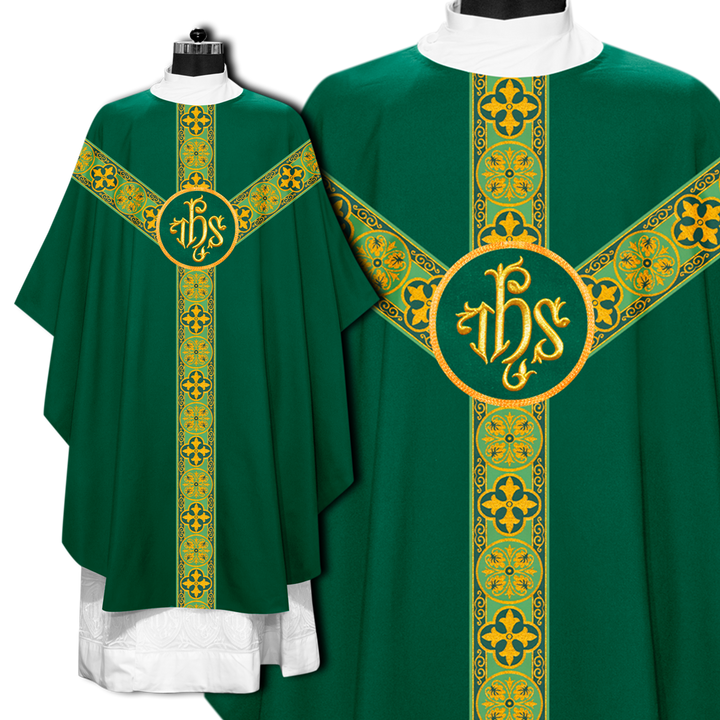 Gothic Chasuble Vestment with Braided Trims and Spiritual Motif