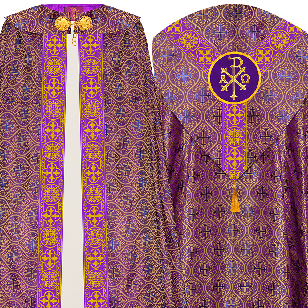 Gothic Cope Vestment with Y Type Braided Trims and Motifs