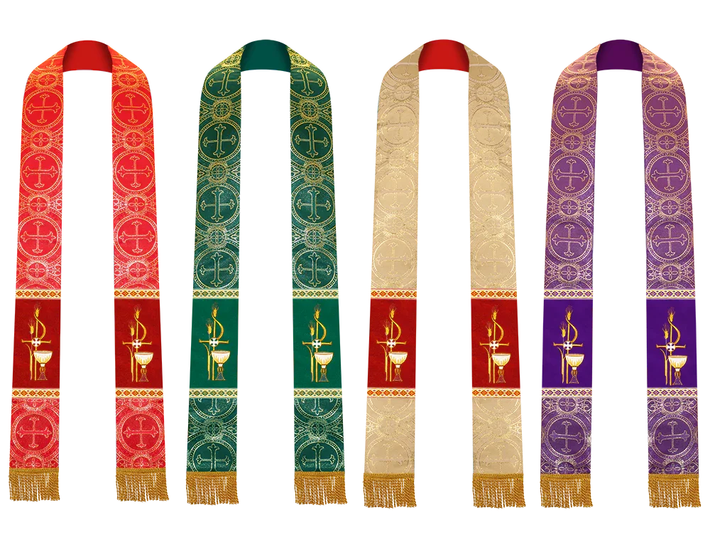 Set of Four Clergy stole with Motif and trims – PSG VESTMENTS set-of-four-clergy-stole-with-motif-and-trims-psg-vestments