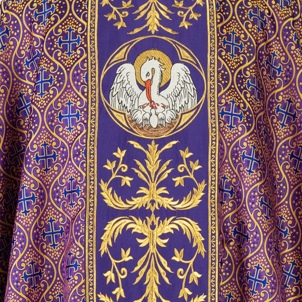 Gothic Chasuble with Ornate Pelican and Cross Embroidery