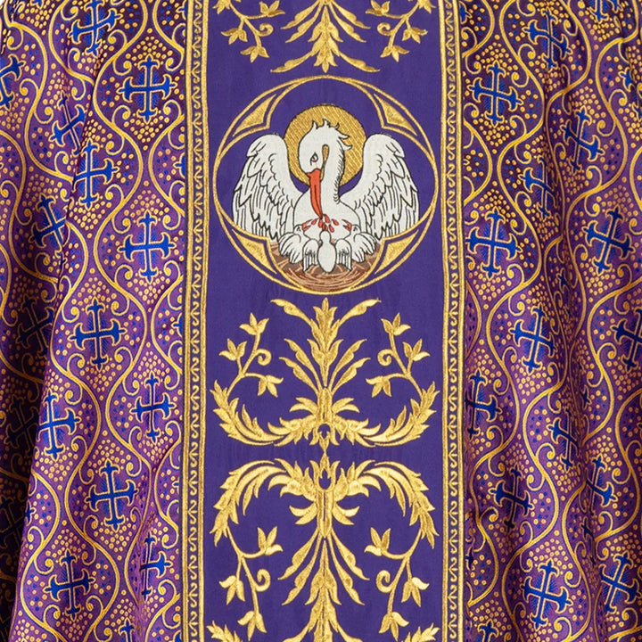 Gothic Chasuble with Ornate Pelican and Cross Embroidery