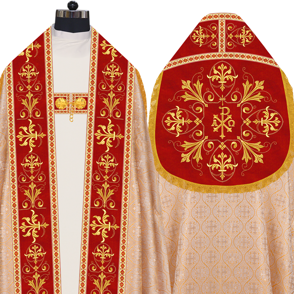 Embroidered Roman Cope Vestment with Braided Trims