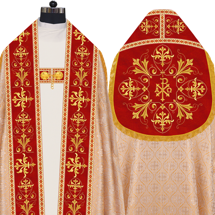 Embroidered Roman Cope Vestment with Braided Trims