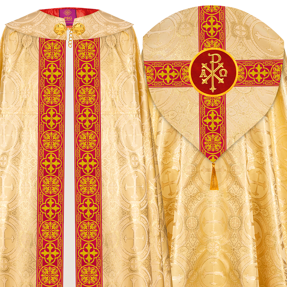 Gothic Cope Vestment with Cross type Braided Trims and motif