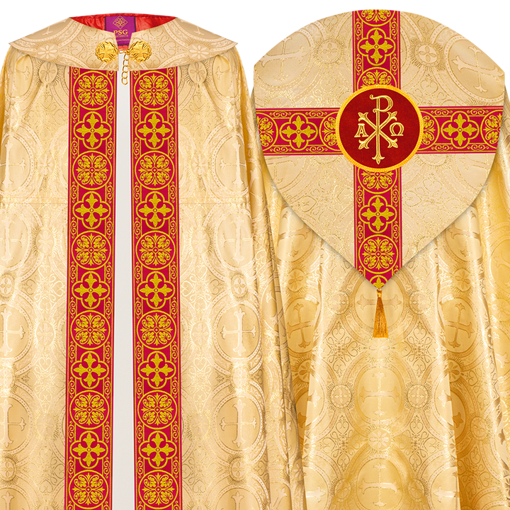 Gothic Cope Vestment with Cross type Braided Trims and motif