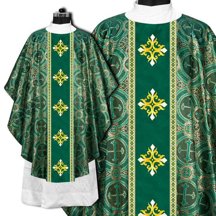 Gothic Chasuble Vestment with Embroidered Cross and Trims