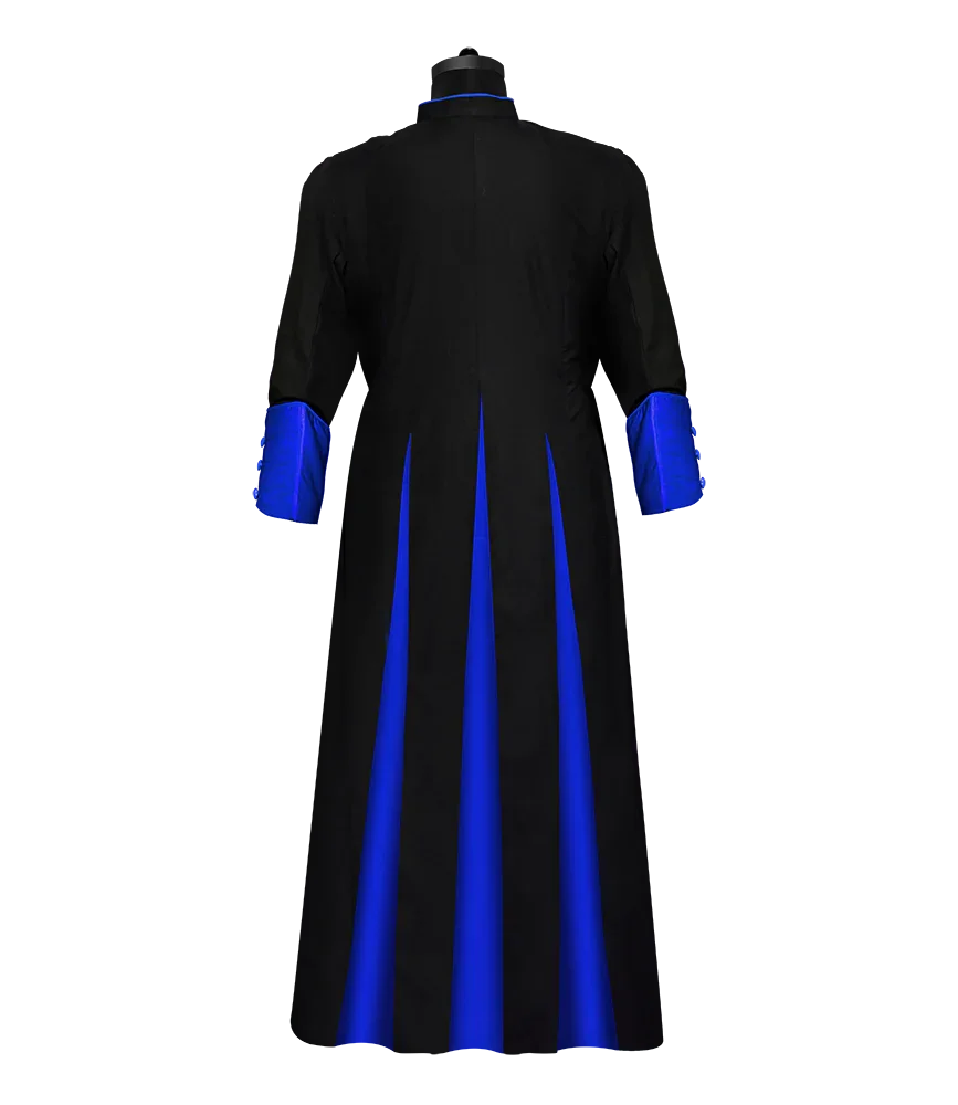 Clearance Sale - Black 3 Pleats Roman Cassock with Blue Trims