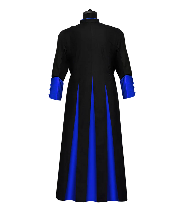 Clearance Sale - Black 3 Pleats Roman Cassock with Blue Trims