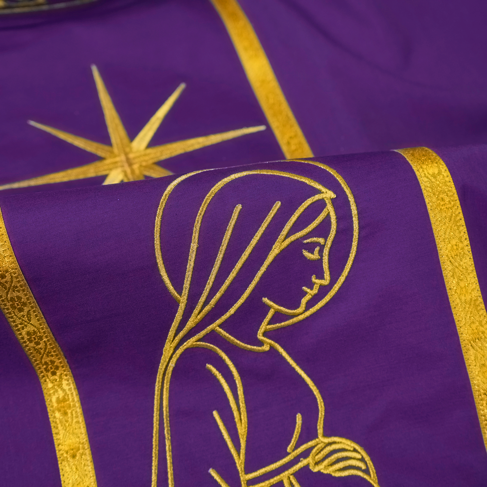 Liturgical Advent Chasuble Depicting Expectant Mary with Stars