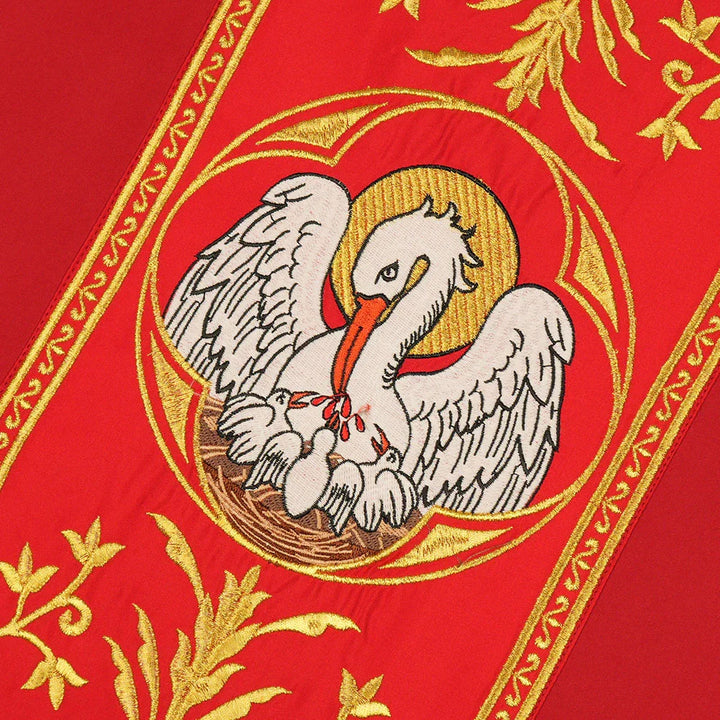 Gothic Chasuble with Ornate Pelican and Cross Embroidery