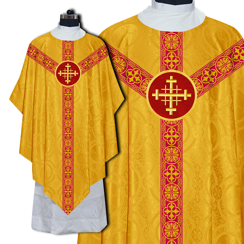 Liturgical Pugin Chasuble with Woven Designer Braided Orphrey