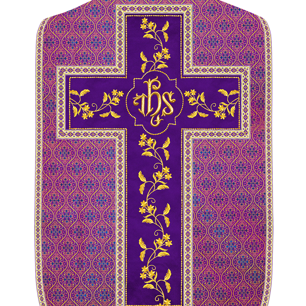 Roman Chasuble Vestment With Floral Design and Trims