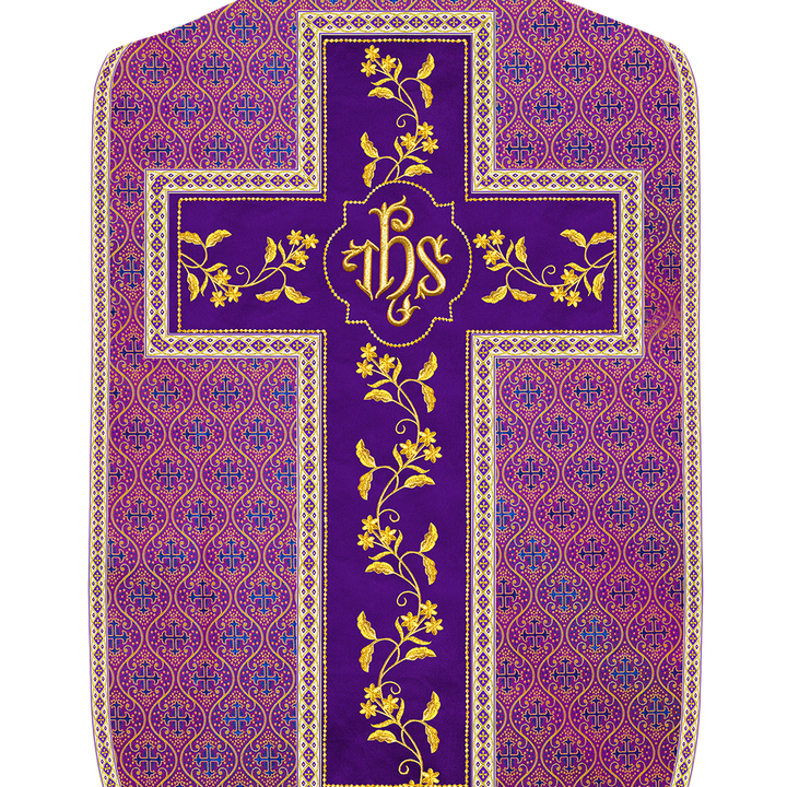 Roman Chasuble Vestment With Floral Design and Trims