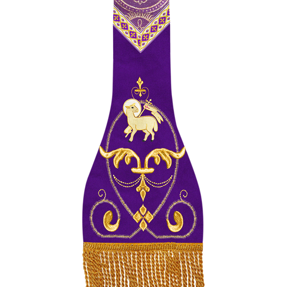 Liturgical Roman stole with Embroidered Trims