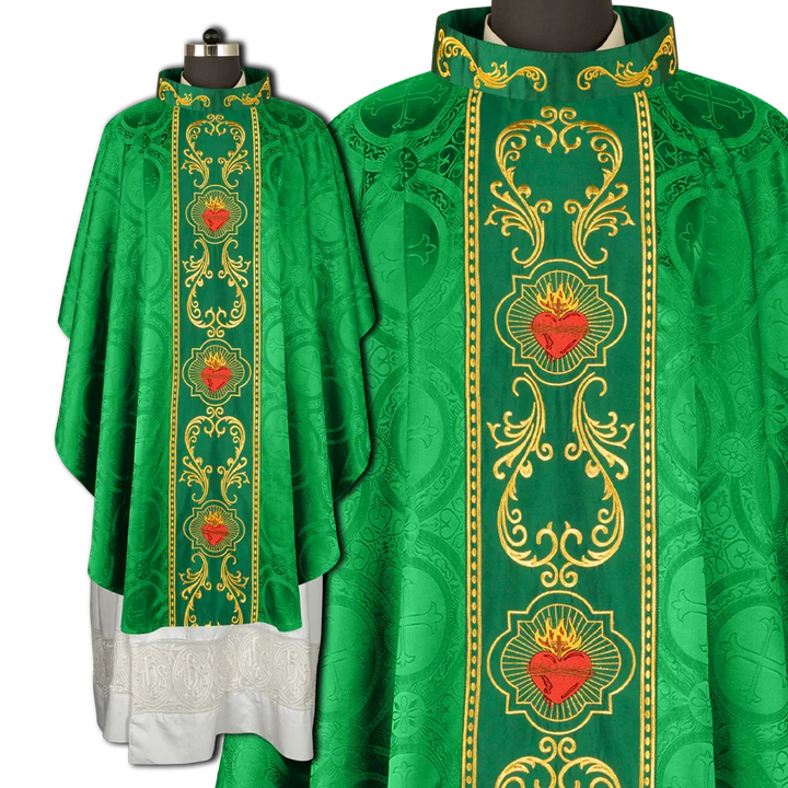 Gothic Style Chasuble with Sacred Heart Embroidered Orphrey