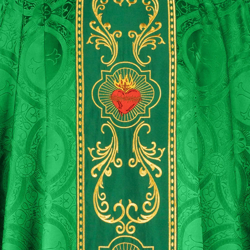Gothic Style Chasuble with Sacred Heart Embroidered Orphrey
