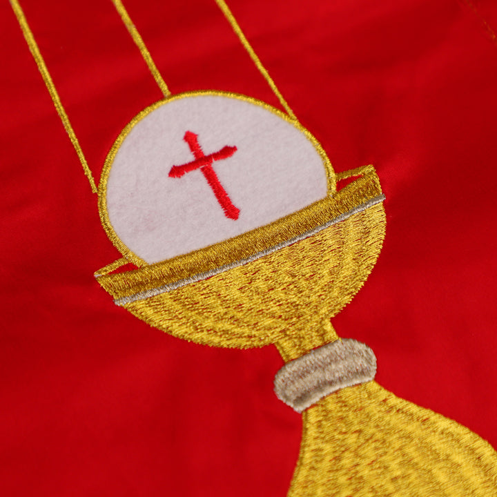 Intricate Gothic Chasuble Highlighting Crown, Holy Spirit and Grapes