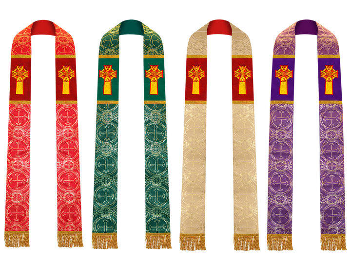 Set of 4 Clergy Stole with Celtic Cross Motif