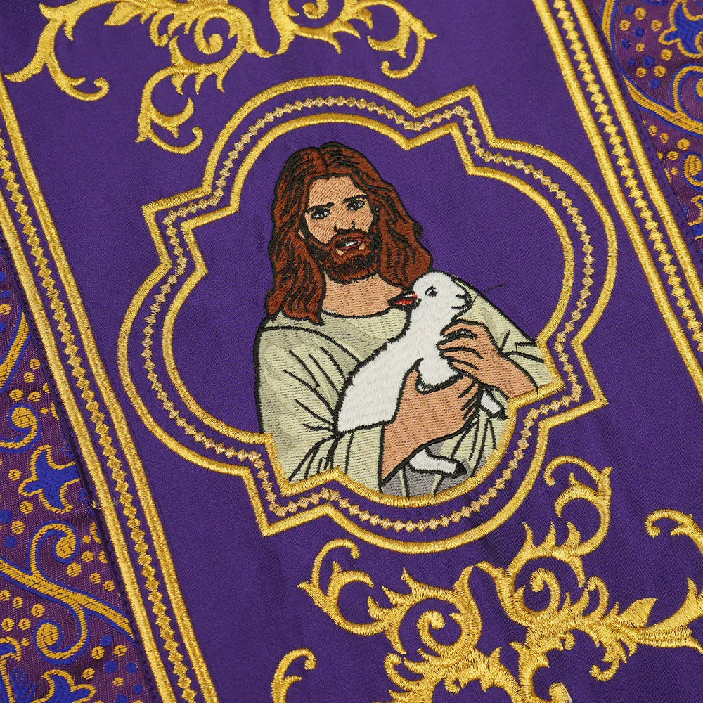 Liturgical Chasuble with Intricate Embroidery of Jesus and the Lamb