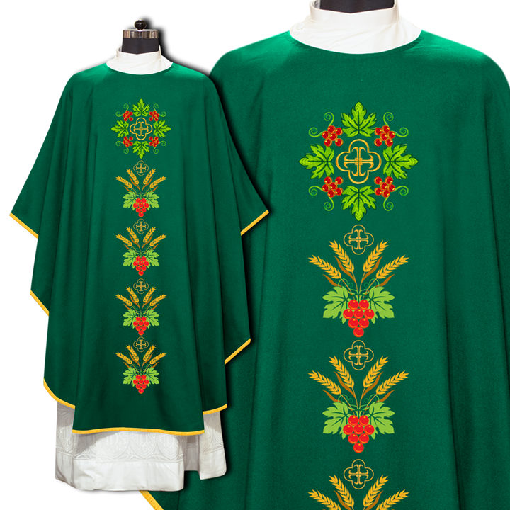 Gothic Chasuble Designed with Cross, Grapes and Wheat Cluster Motifs