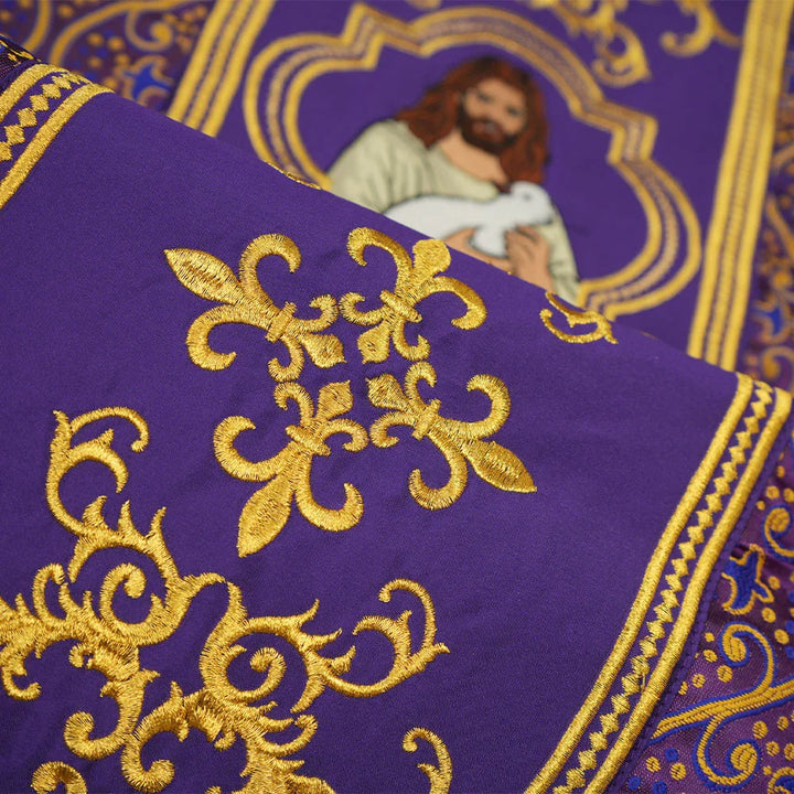 Liturgical Chasuble with Intricate Embroidery of Jesus and the Lamb