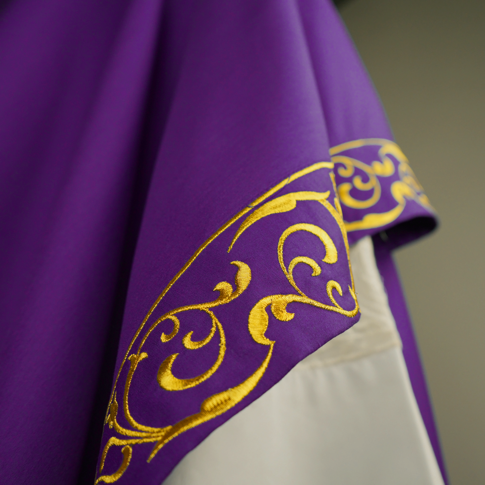 Ornate Advent Chasuble with Golden Star Embroidery