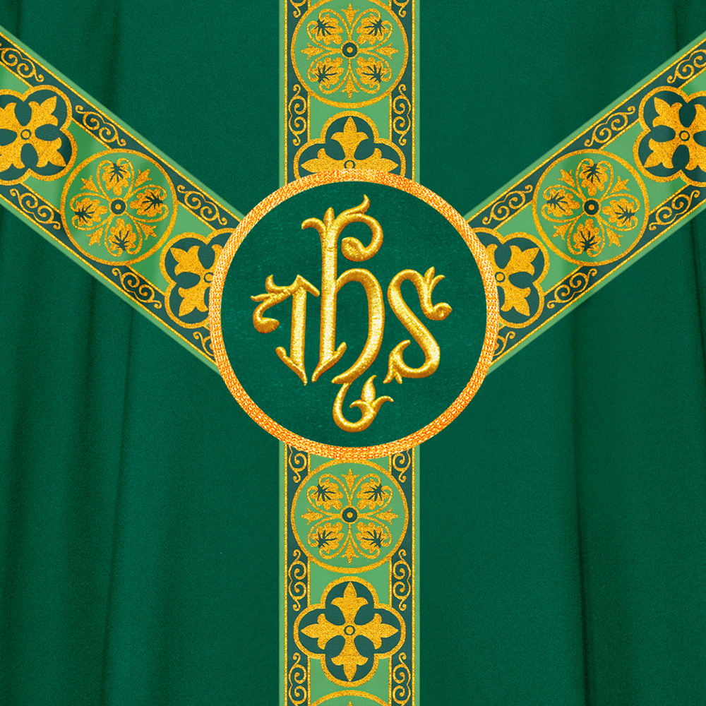 Gothic Chasuble Vestment with Braided Trims and Spiritual Motif