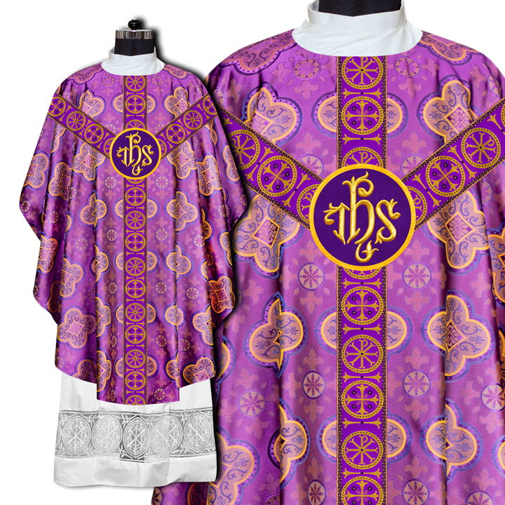 Gothic Chasuble Vestment with Embroidered Motif and Orphrey