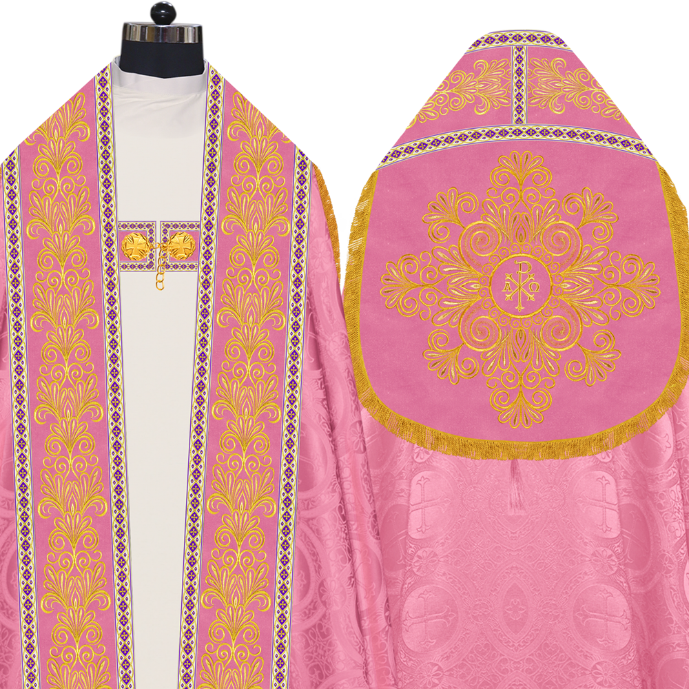 Roman Cope Vestment with Spiritual Motif and Adorned Embroidery