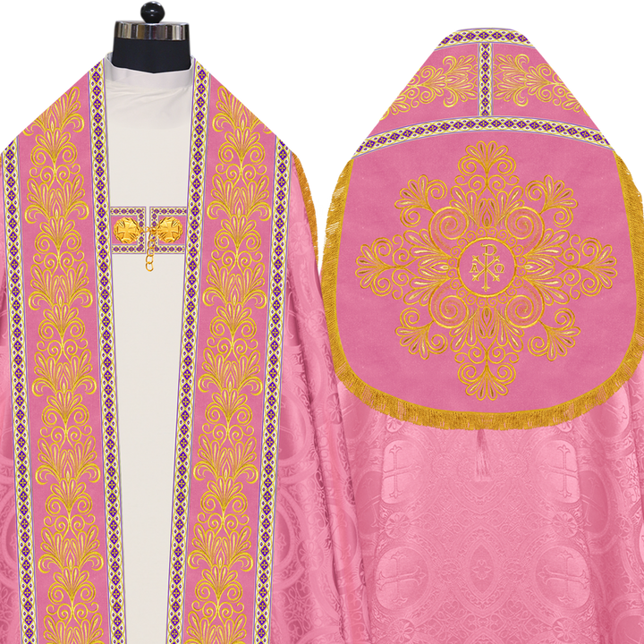 Roman Cope Vestment with Spiritual Motif and Adorned Embroidery