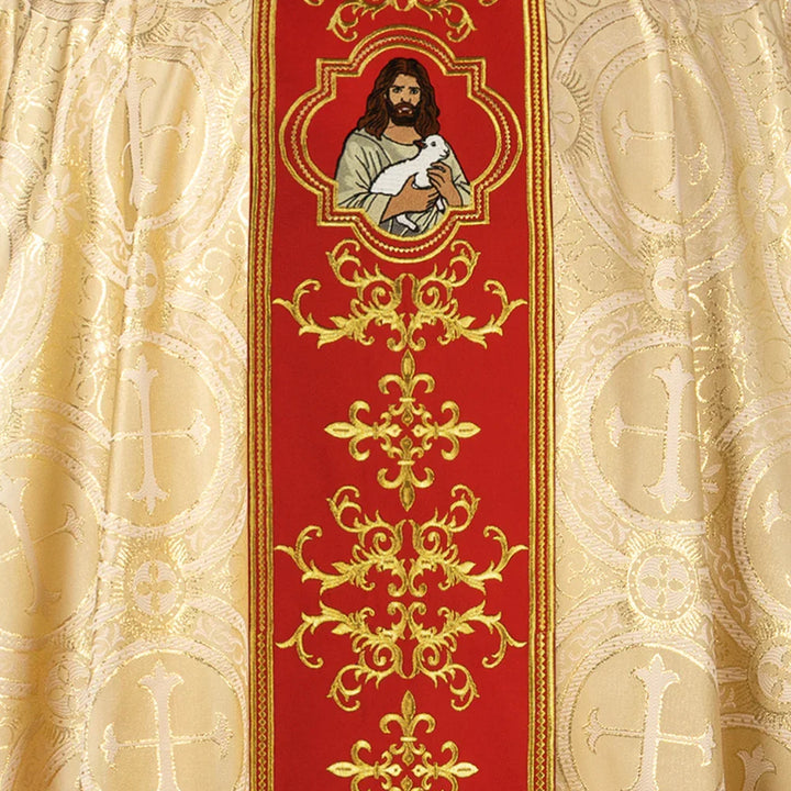 Liturgical Chasuble with Intricate Embroidery of Jesus and the Lamb