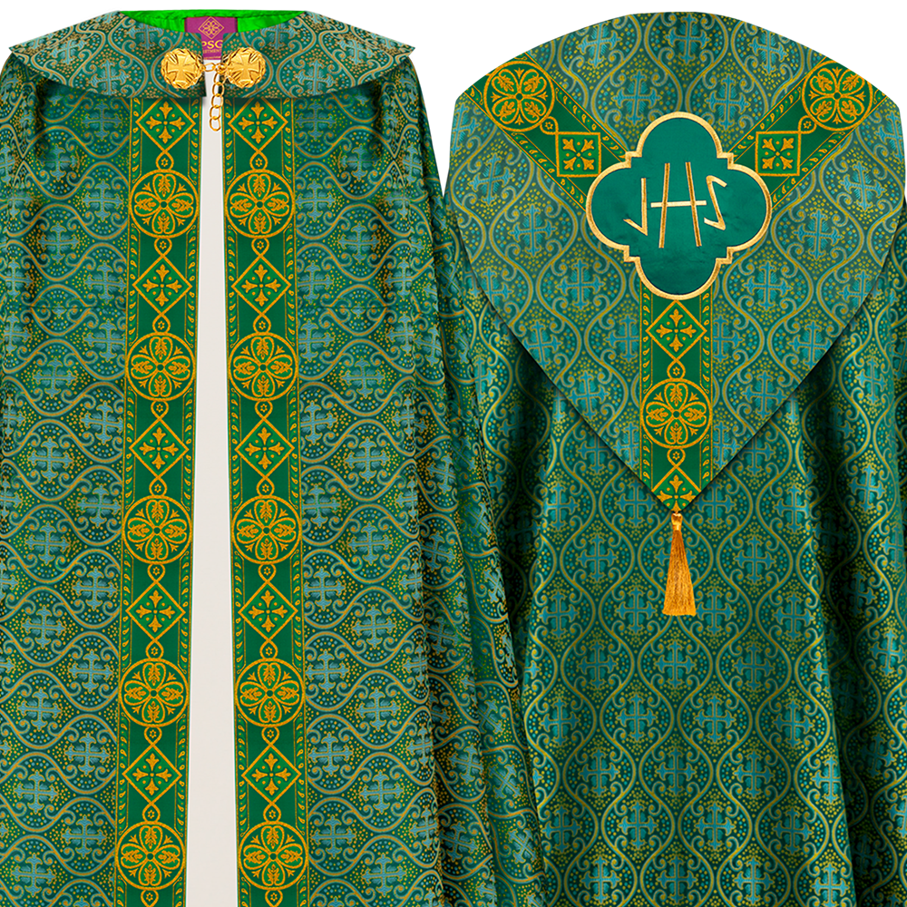 Gothic cope vestment with Y type braided orphrey