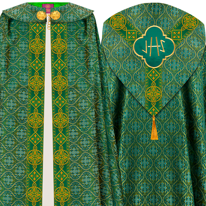 Gothic cope vestment with Y type braided orphrey