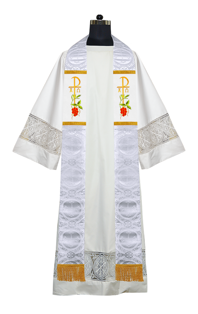 Chi Rho with Grapes Embroidered Clergy Stole