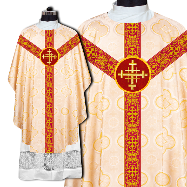 Gothic Chasuble Vestment with woven Braided Trims and Spiritual Motifs