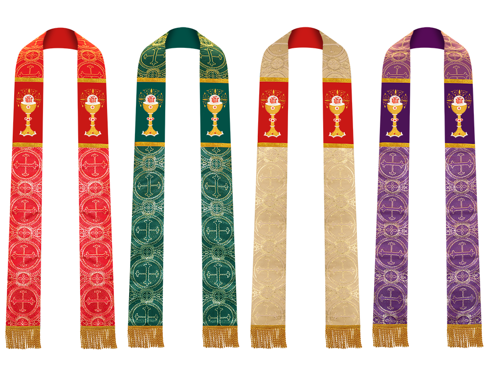 Set of 4 Chalice with IHS Embroidered Clergy Stole