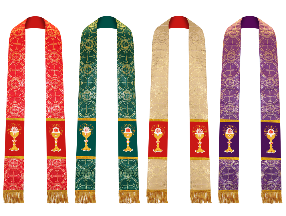 Set of 4 Chalice with IHS Embroidered Priest Stole