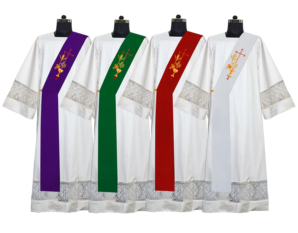 Set of 4 Emmer with IHS Embroidered Deacon Stoles