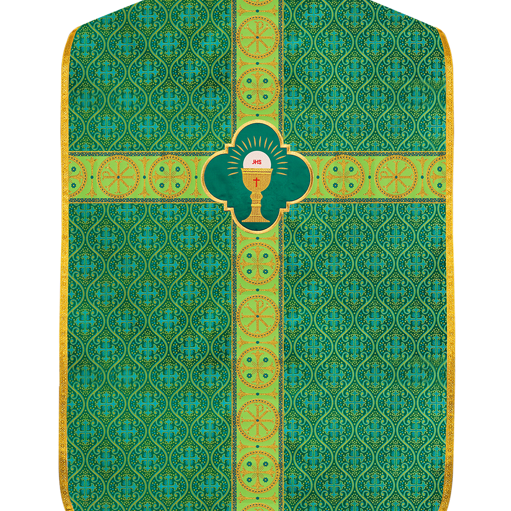 Roman Chasuble Vestment with Spiritual Motif and Ornate Braids